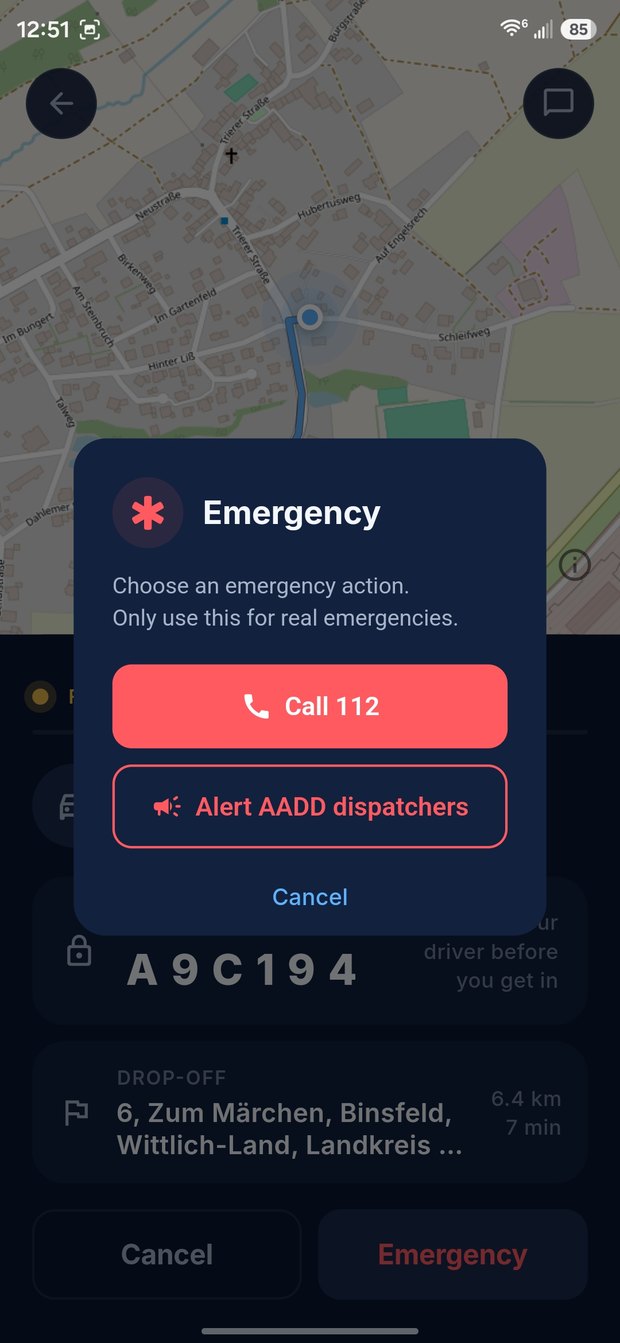 Emergency options during a ride