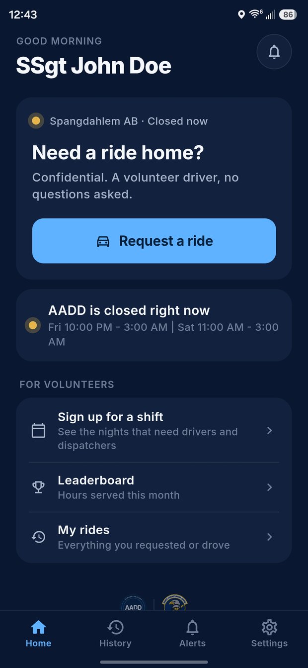 The AADD Global home screen