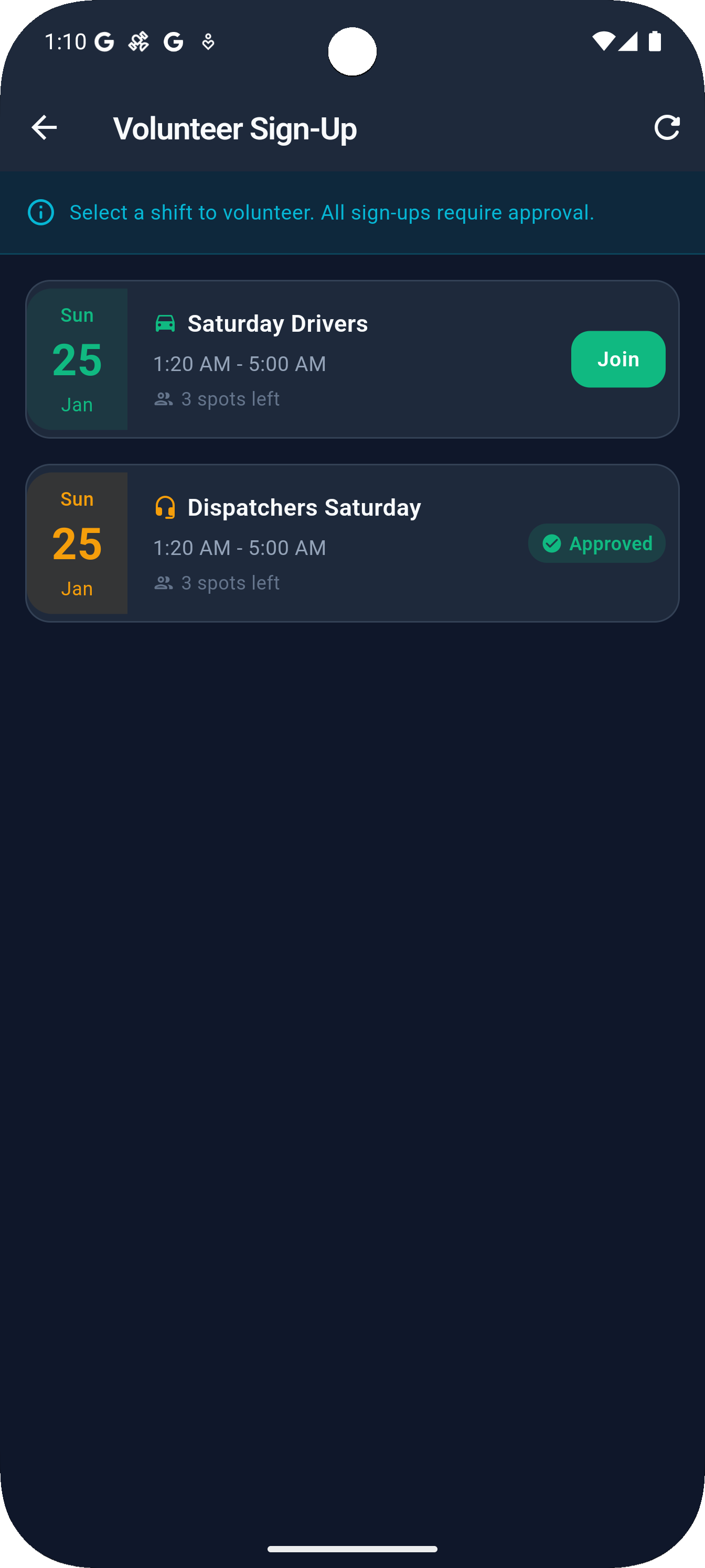 Volunteer for shifts